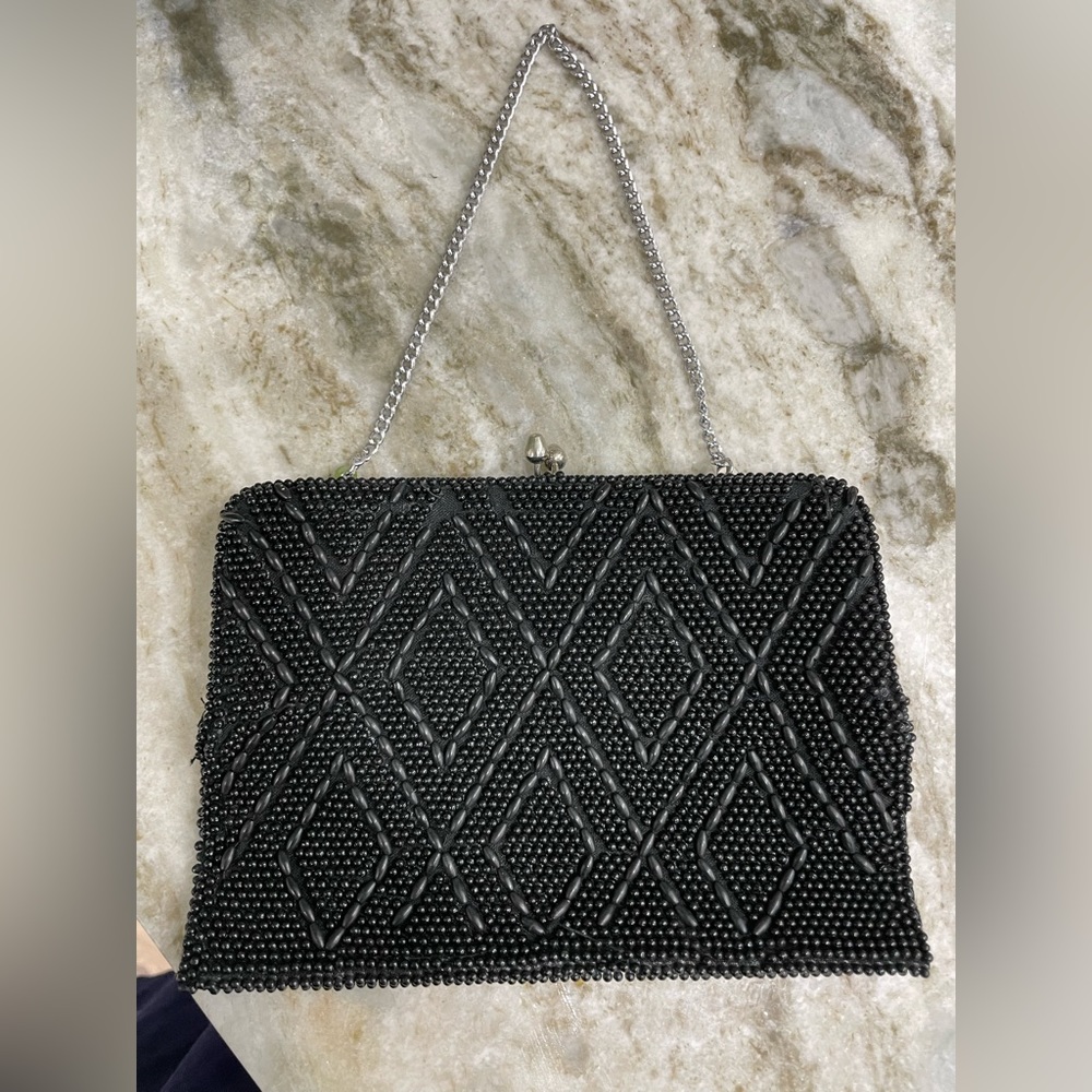 Vintage clutch purse beaded black